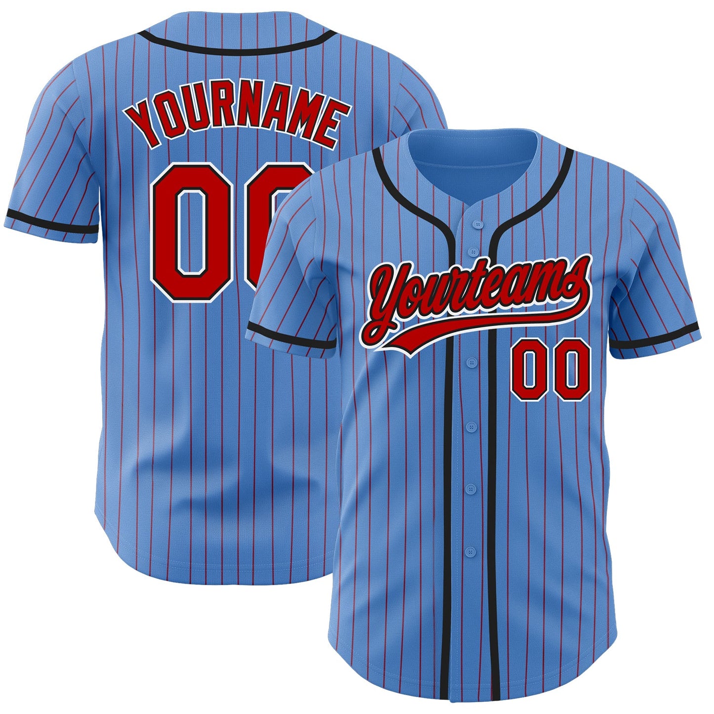 Custom Powder Blue Red Pinstripe Red-Black Authentic Baseball Jersey - Main View