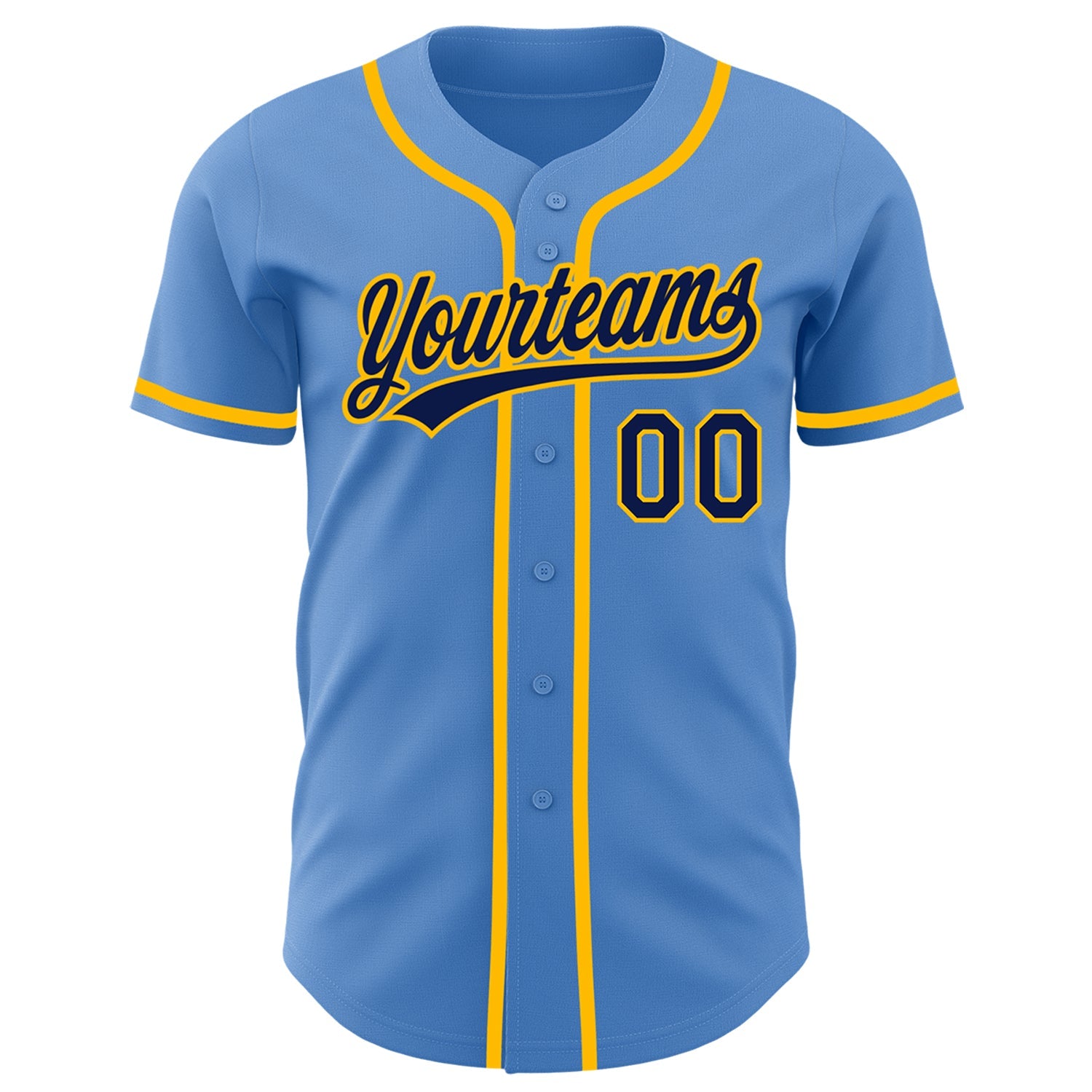 Custom Powder Blue Navy-Gold Authentic Baseball Jersey view 2