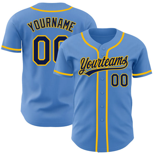 Custom Powder Blue Navy-Gold Authentic Baseball Jersey - Main View