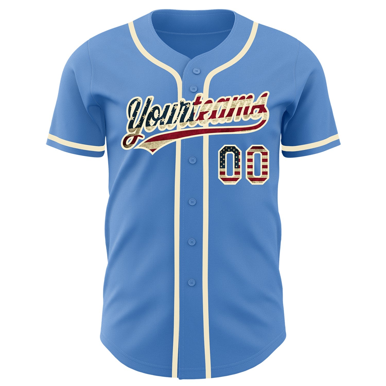 Custom Powder Blue Vintage USA Flag-Cream Authentic Baseball Jersey view 2