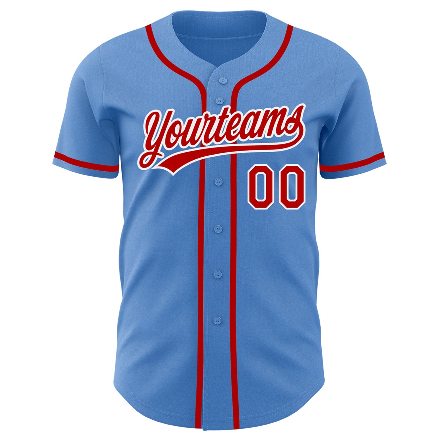 Custom Powder Blue Red-White Authentic Baseball Jersey view 3