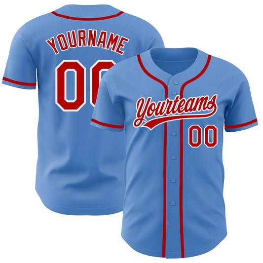 Custom Powder Blue Red-White Authentic Baseball Jersey - Main View