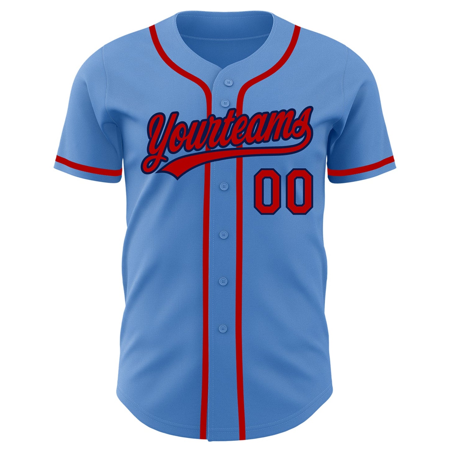 Custom Powder Blue Red-Navy Authentic Baseball Jersey view 2