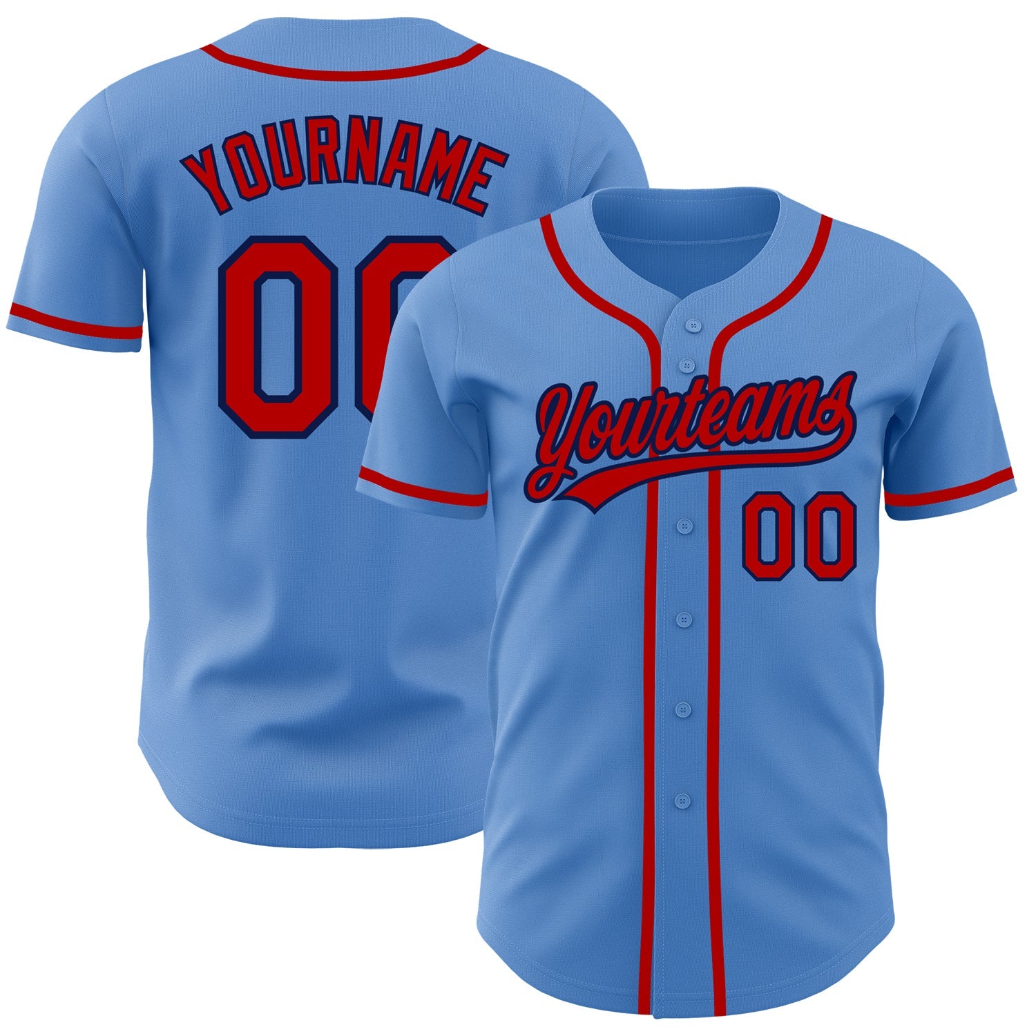 Custom Powder Blue Red-Navy Authentic Baseball Jersey - Main View