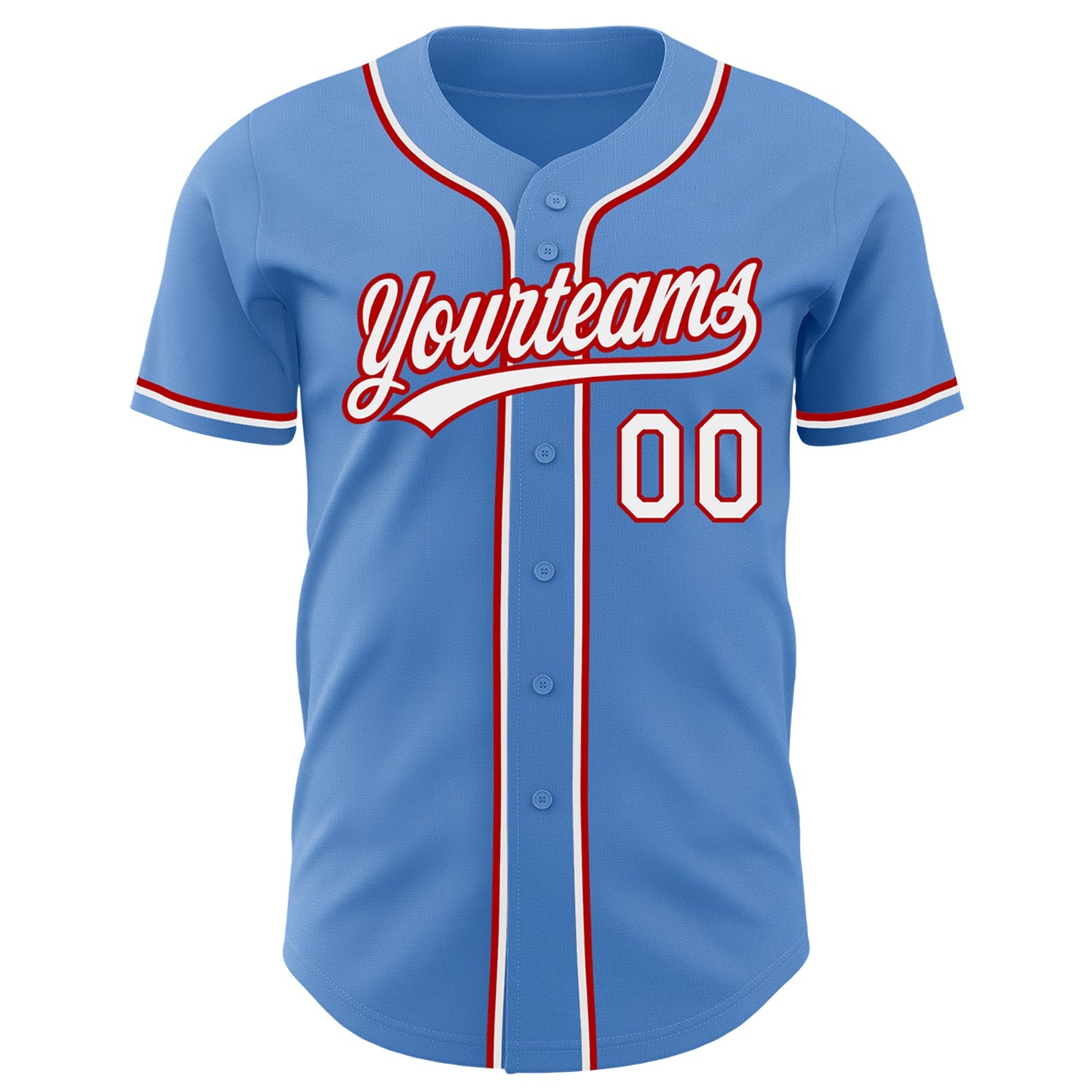 Custom Powder Blue White-Red Authentic Baseball Jersey view 2