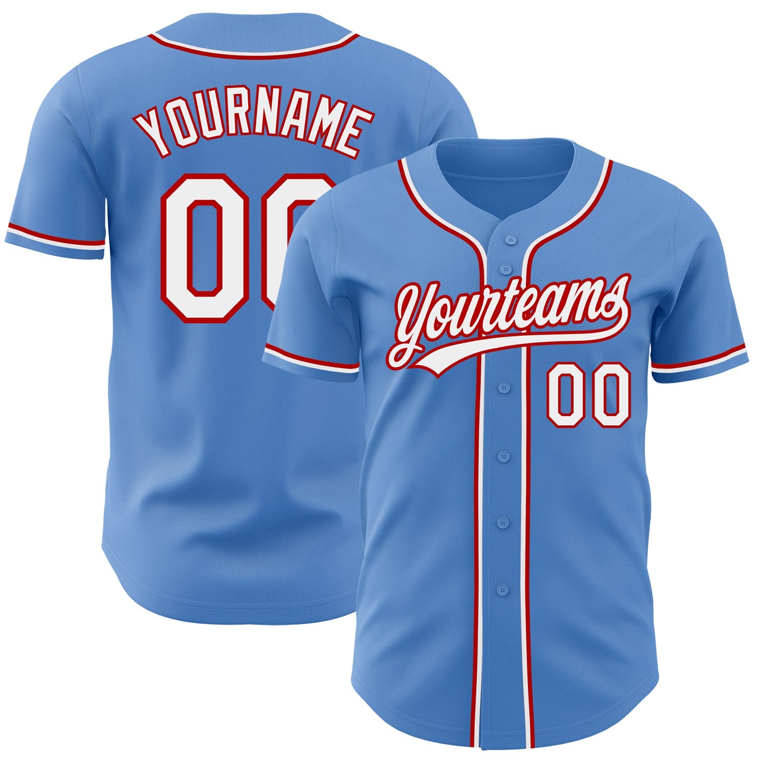 Custom Powder Blue White-Red Authentic Baseball Jersey - Main View