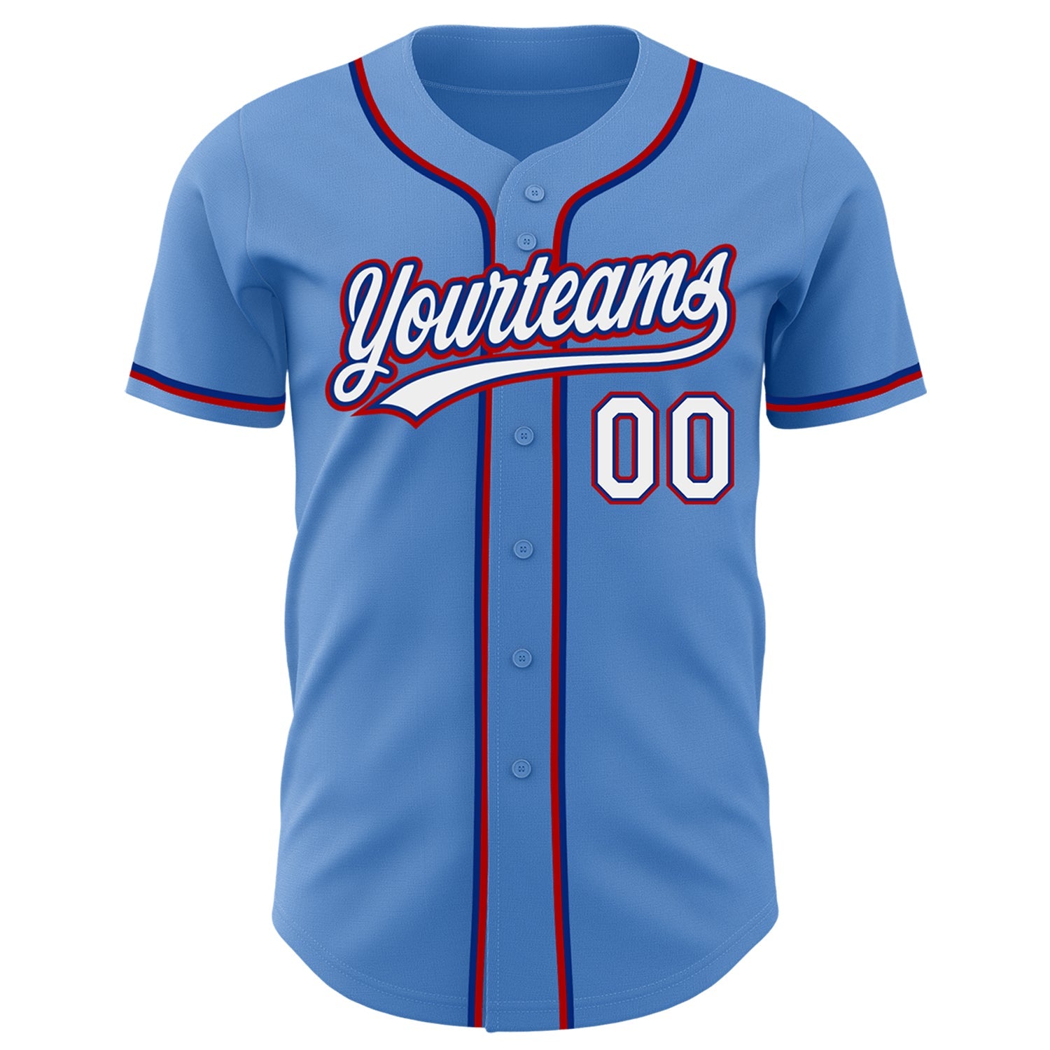 Custom Powder Blue White Royal-Red Authentic Baseball Jersey view 2