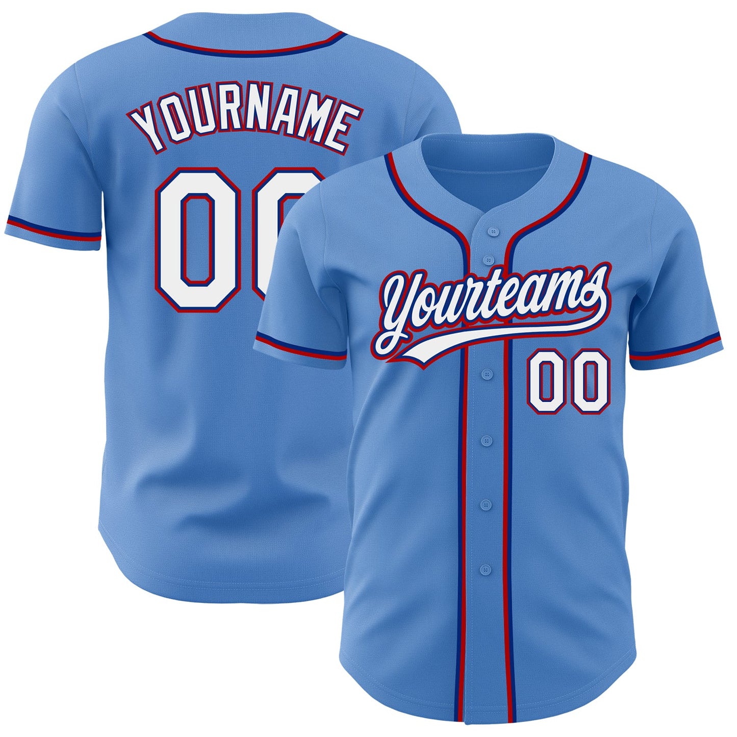 Custom Powder Blue White Royal-Red Authentic Baseball Jersey - Main View