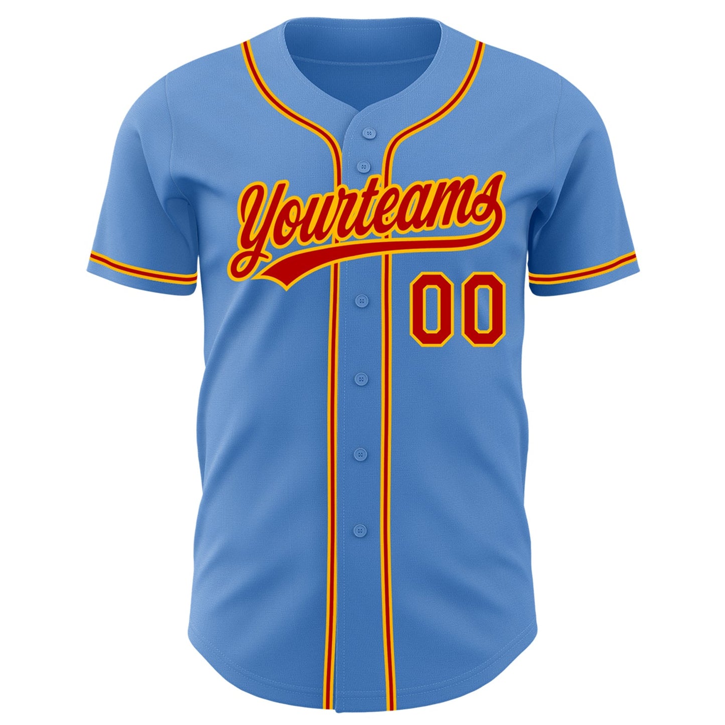 Custom Powder Blue Red-Gold Authentic Baseball Jersey view 2