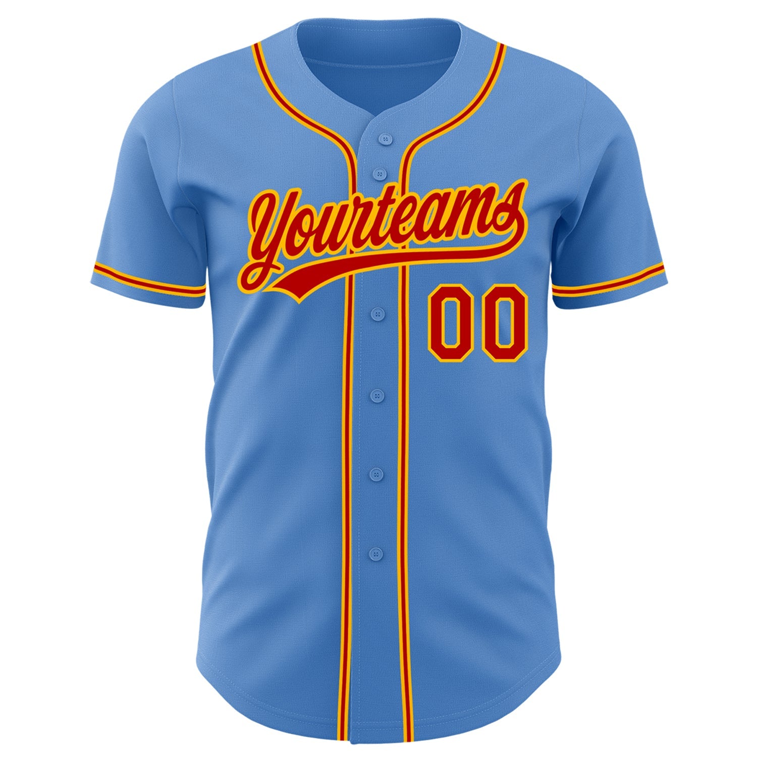 Custom Powder Blue Red-Gold Authentic Baseball Jersey view 2