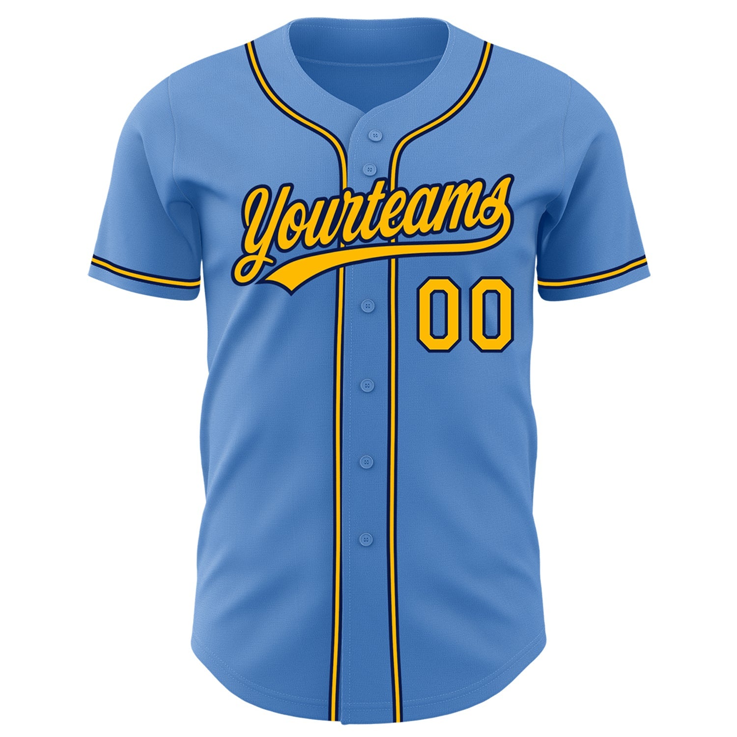 Custom Powder Blue Yellow-Navy Authentic Baseball Jersey view 2