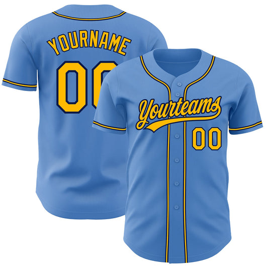 Custom Powder Blue Yellow-Navy Authentic Baseball Jersey - Main View