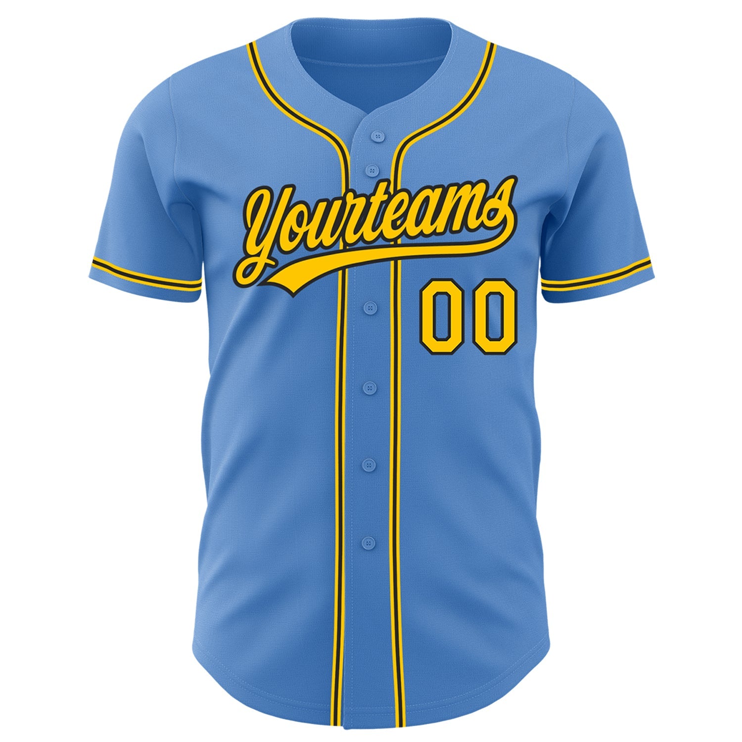 Custom Powder Blue Yellow-Black Authentic Baseball Jersey view 2