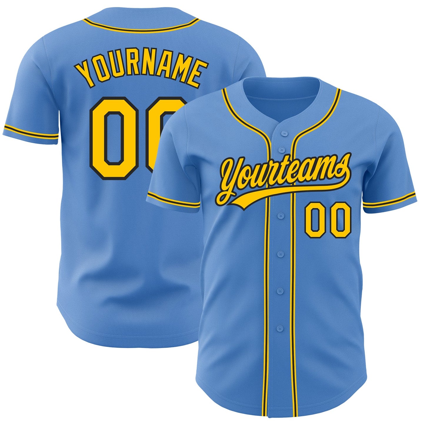 Custom Powder Blue Yellow-Black Authentic Baseball Jersey - Main View