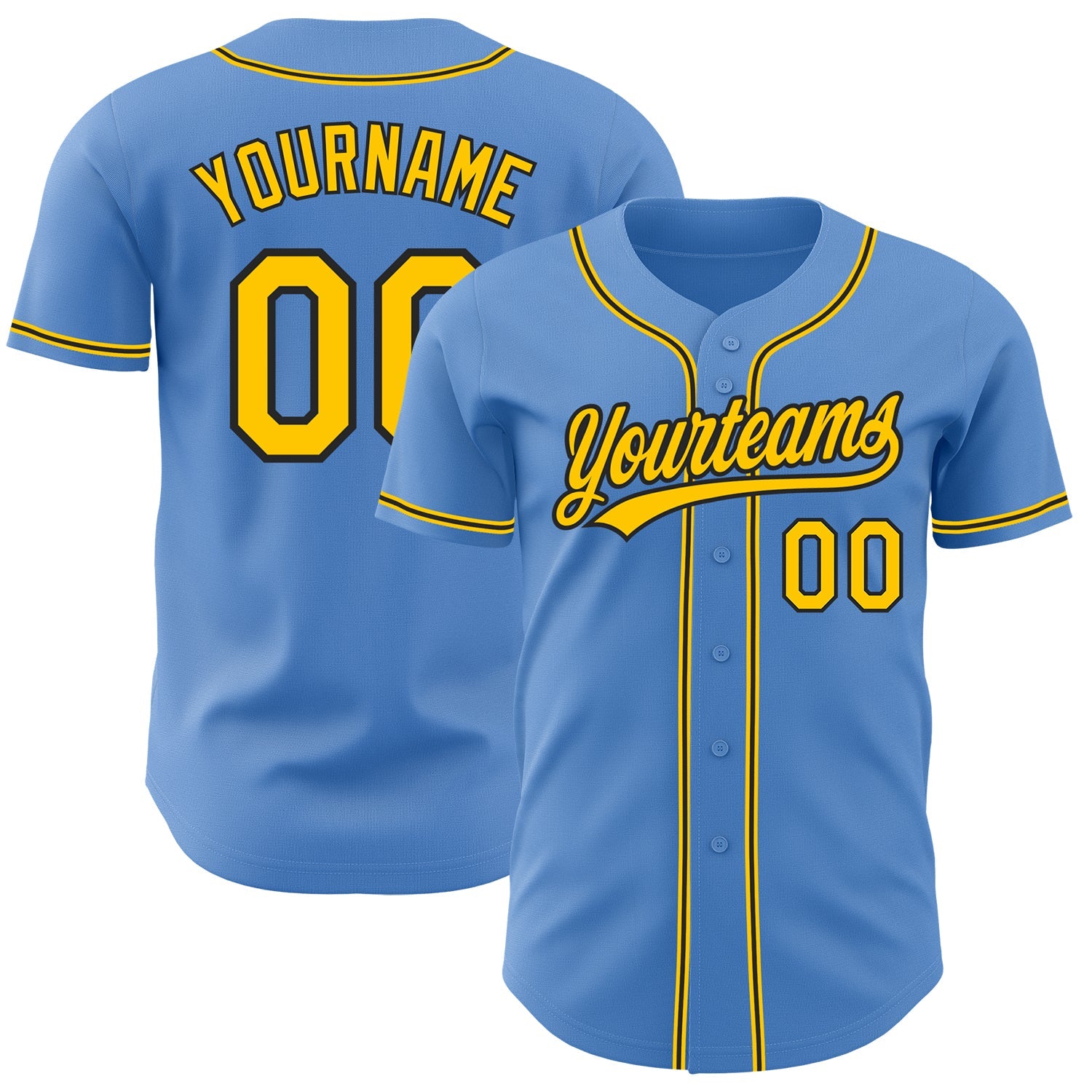 Custom Powder Blue Yellow-Black Authentic Baseball Jersey - Main View