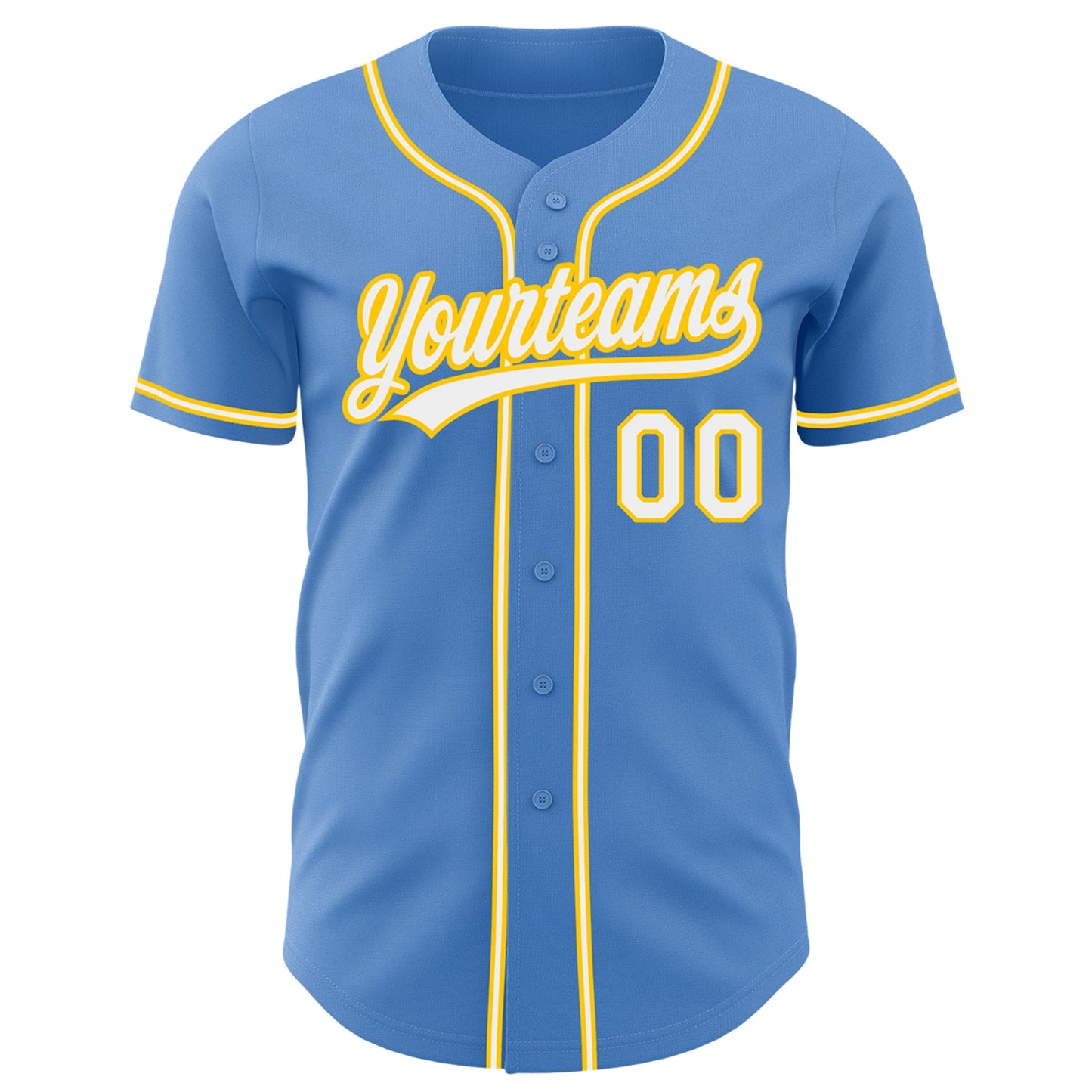 Custom Powder Blue White-Yellow Authentic Baseball Jersey view 2
