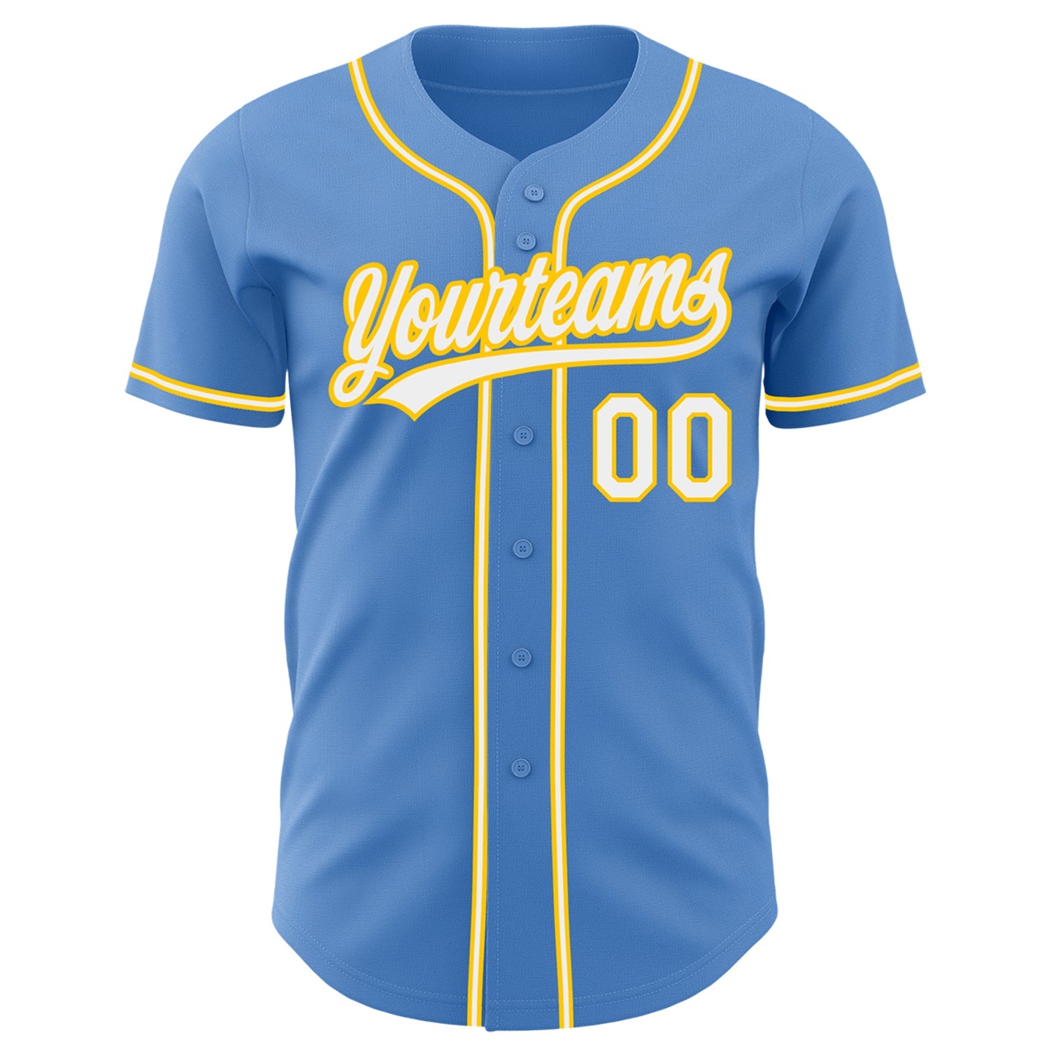 Custom Powder Blue White-Yellow Authentic Baseball Jersey view 2