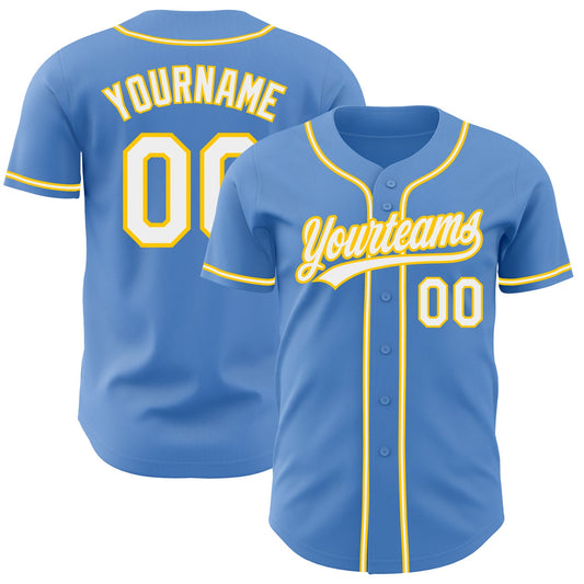 Custom Powder Blue White-Yellow Authentic Baseball Jersey - Main View