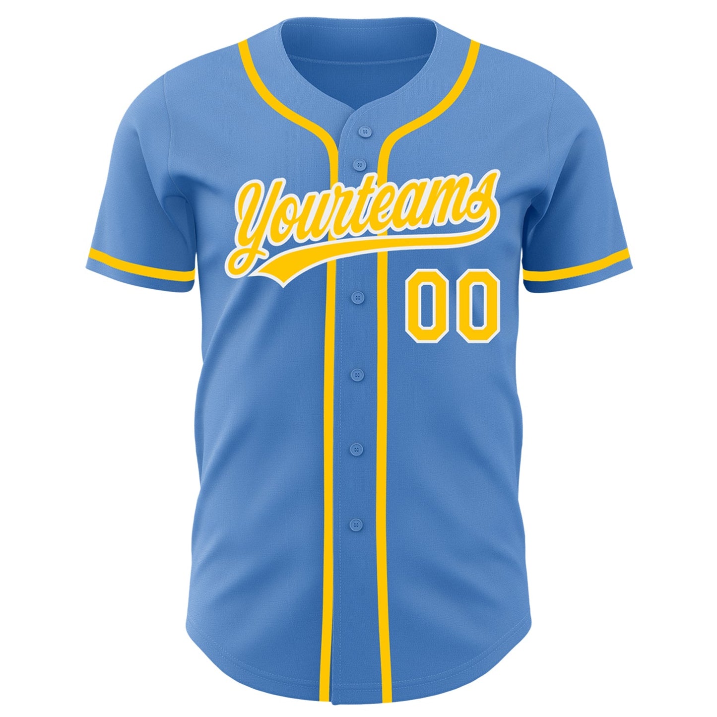 Custom Powder Blue Yellow-White Authentic Baseball Jersey view 2