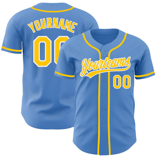 Custom Powder Blue Yellow-White Authentic Baseball Jersey - Main View
