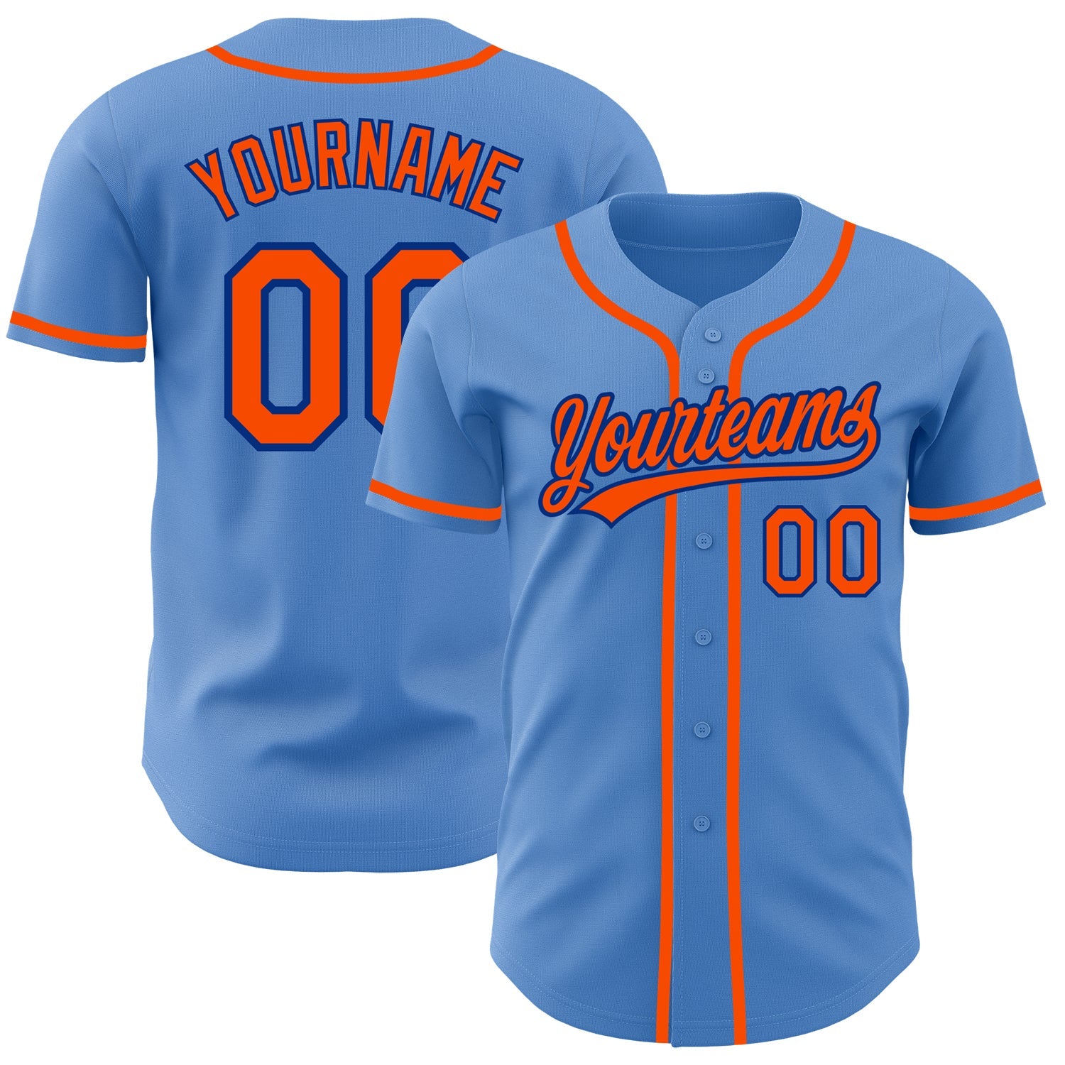 Custom Powder Blue Orange-Royal Authentic Baseball Jersey - Main View