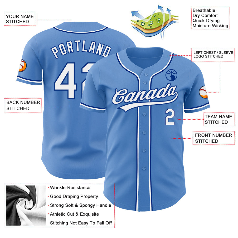 Custom Powder Blue White-Royal Authentic Baseball Jersey view 3