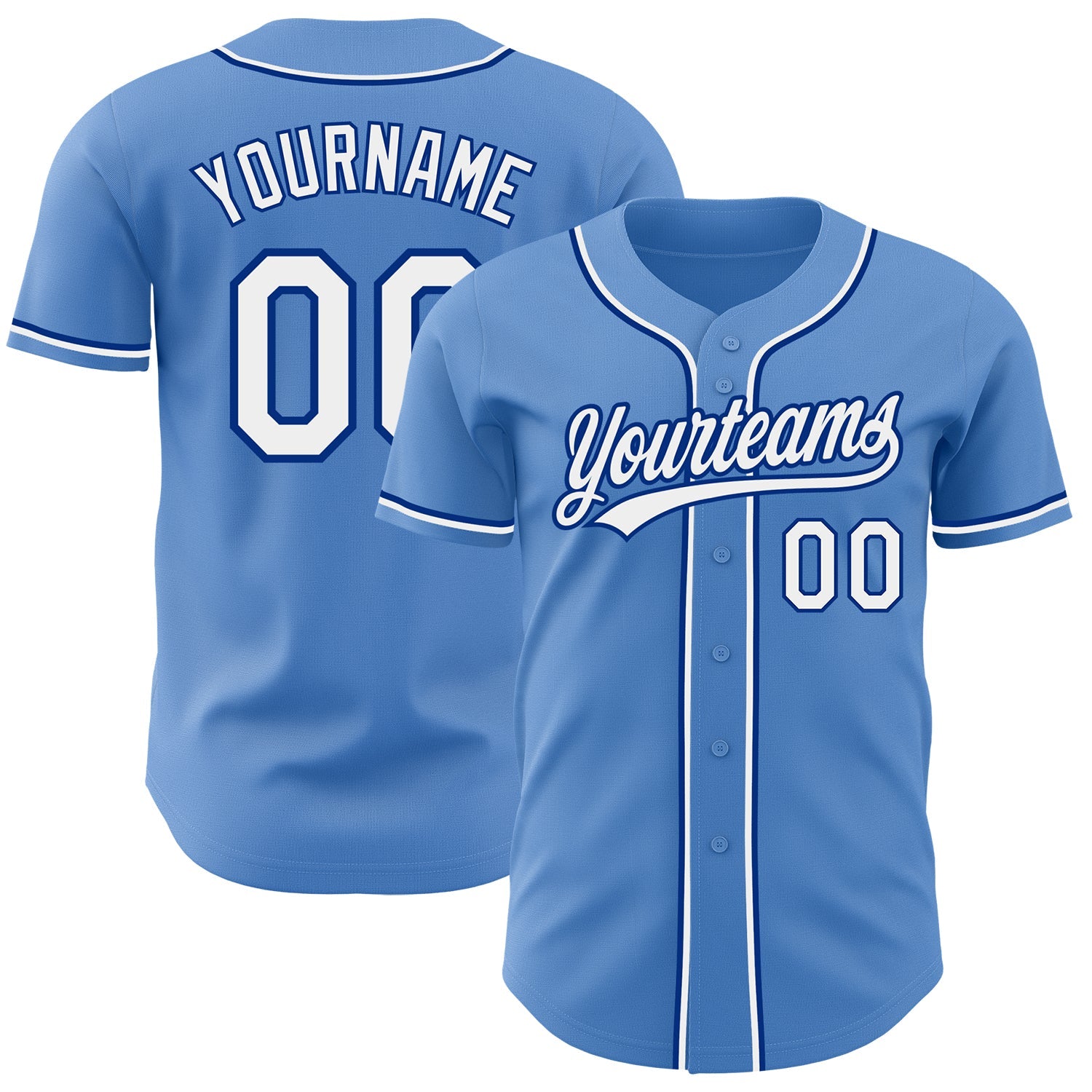 Custom Powder Blue White-Royal Authentic Baseball Jersey - Main View