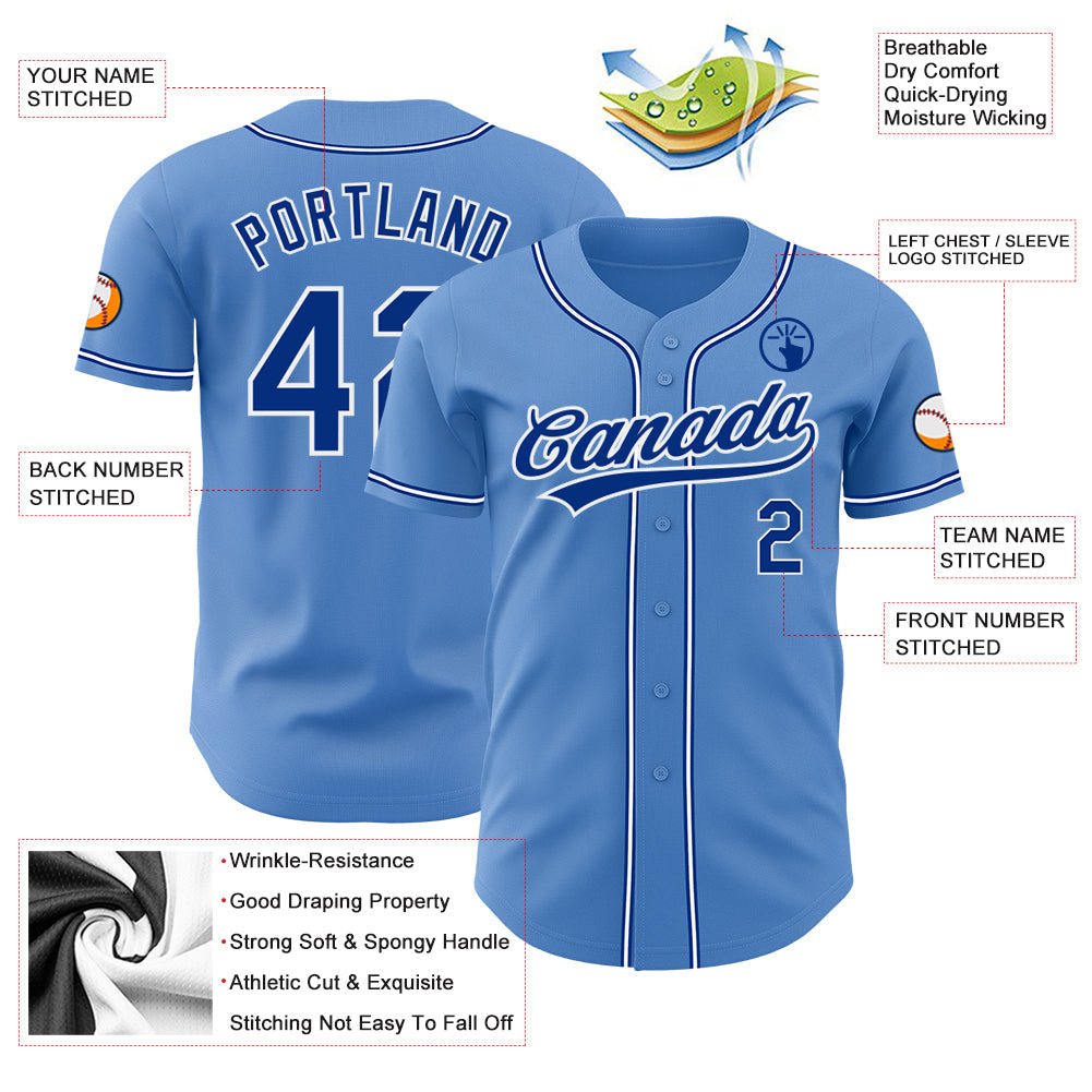 Custom Powder Blue Royal-White Authentic Baseball Jersey view 3