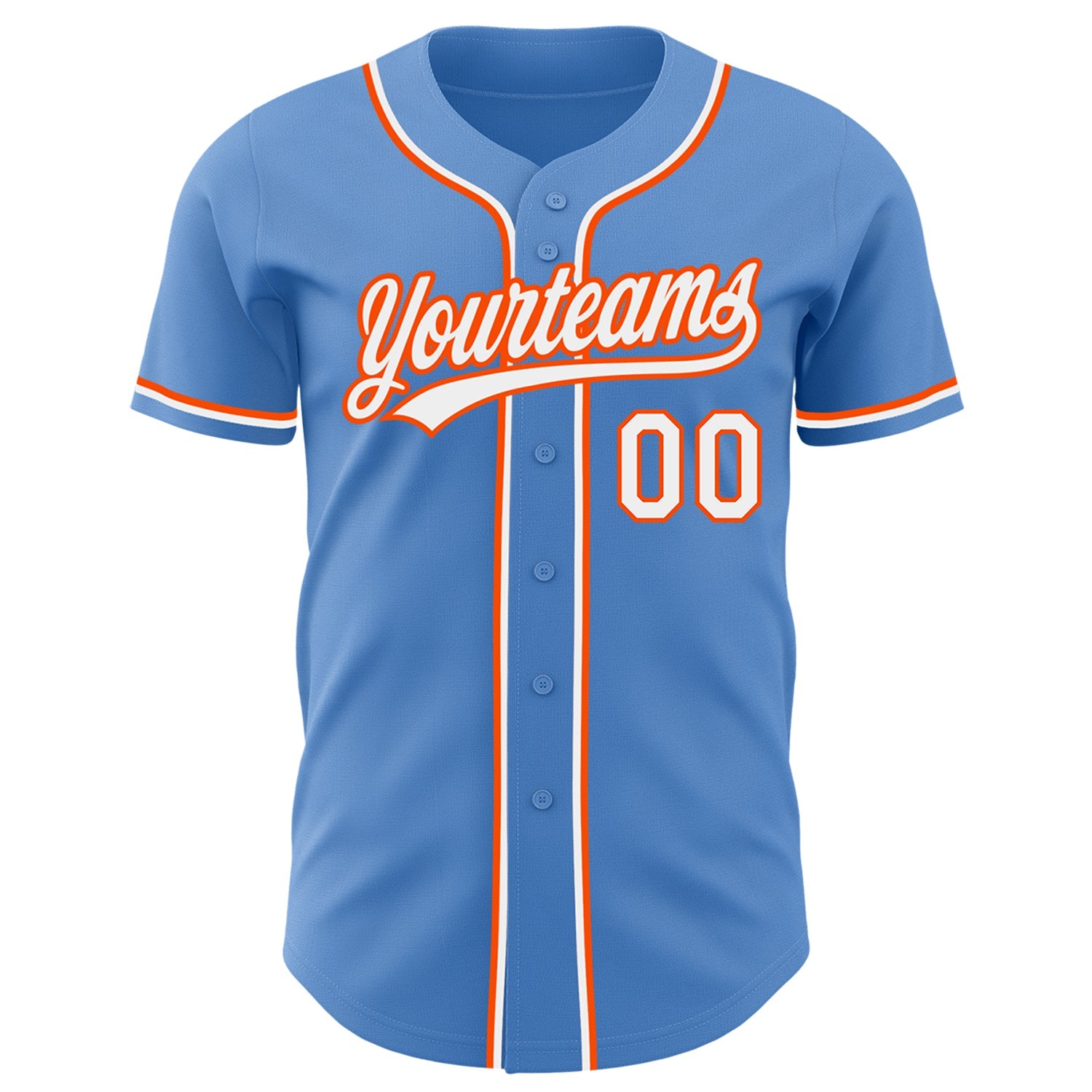 Custom Powder Blue White-Orange Authentic Baseball Jersey view 2