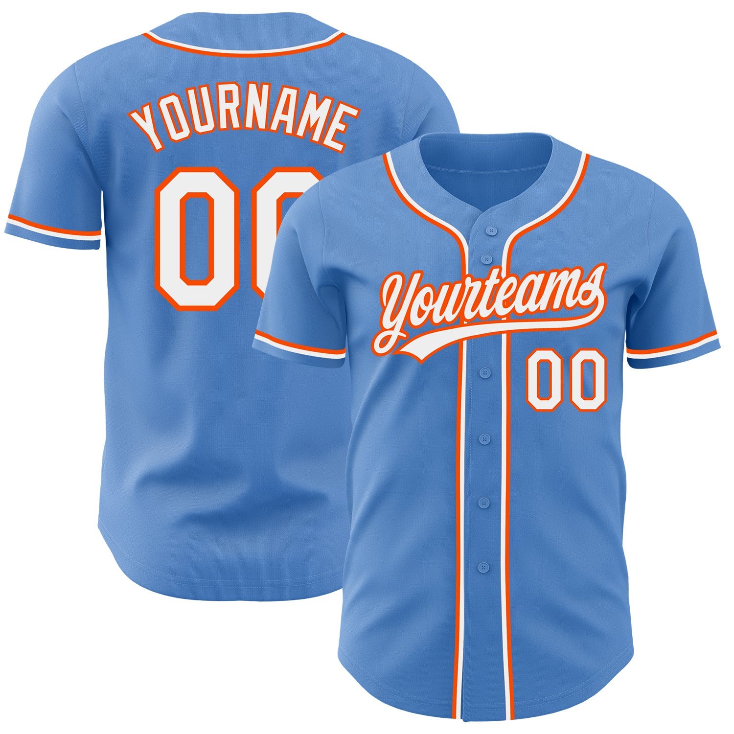 Custom Powder Blue White-Orange Authentic Baseball Jersey - Main View