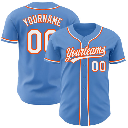 Custom Powder Blue White-Orange Authentic Baseball Jersey - Main View