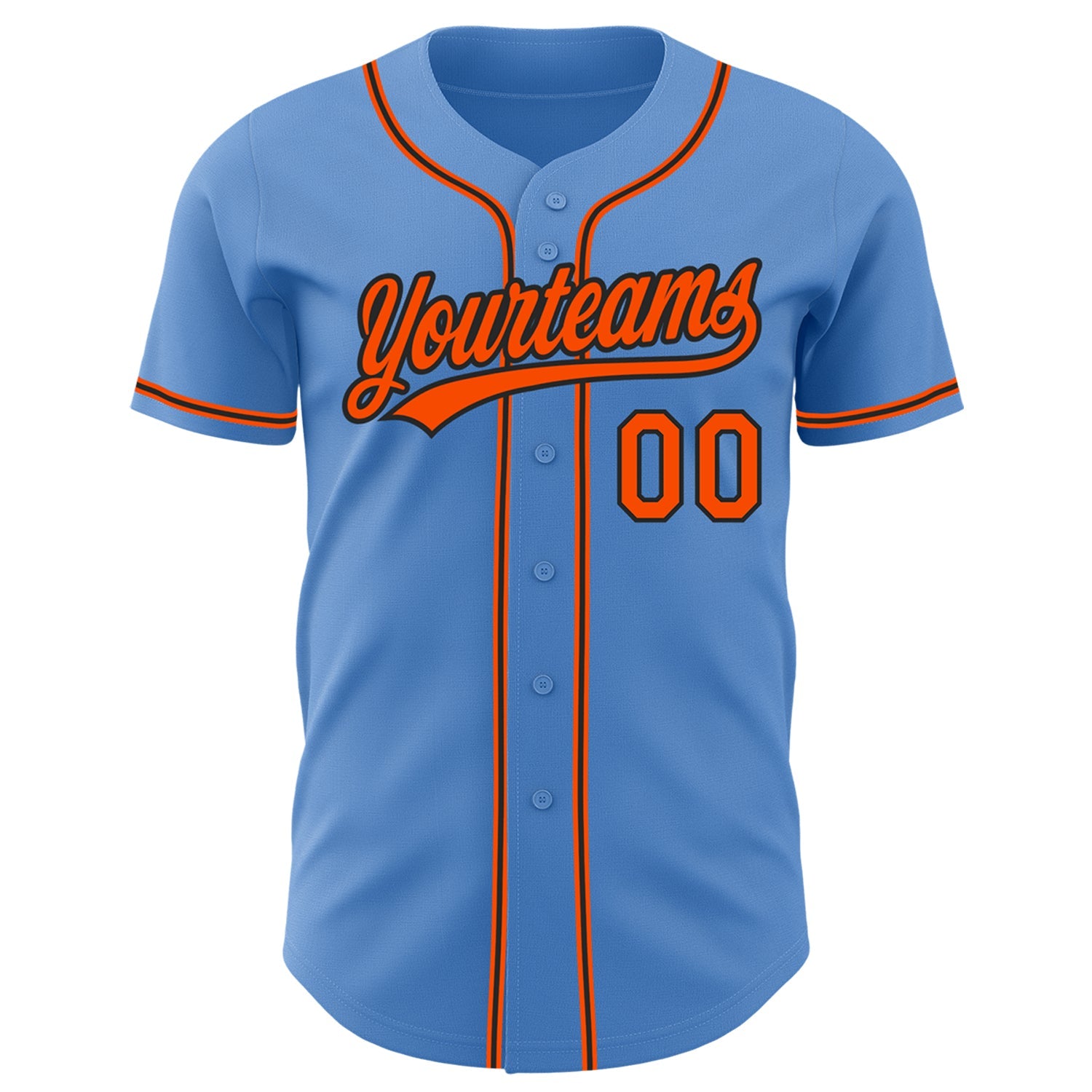 Custom Powder Blue Orange-Black Authentic Baseball Jersey view 2