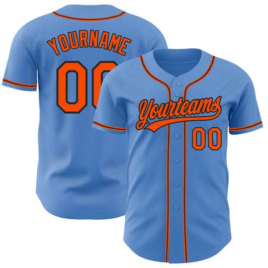 Custom Powder Blue Orange-Black Authentic Baseball Jersey - Main View