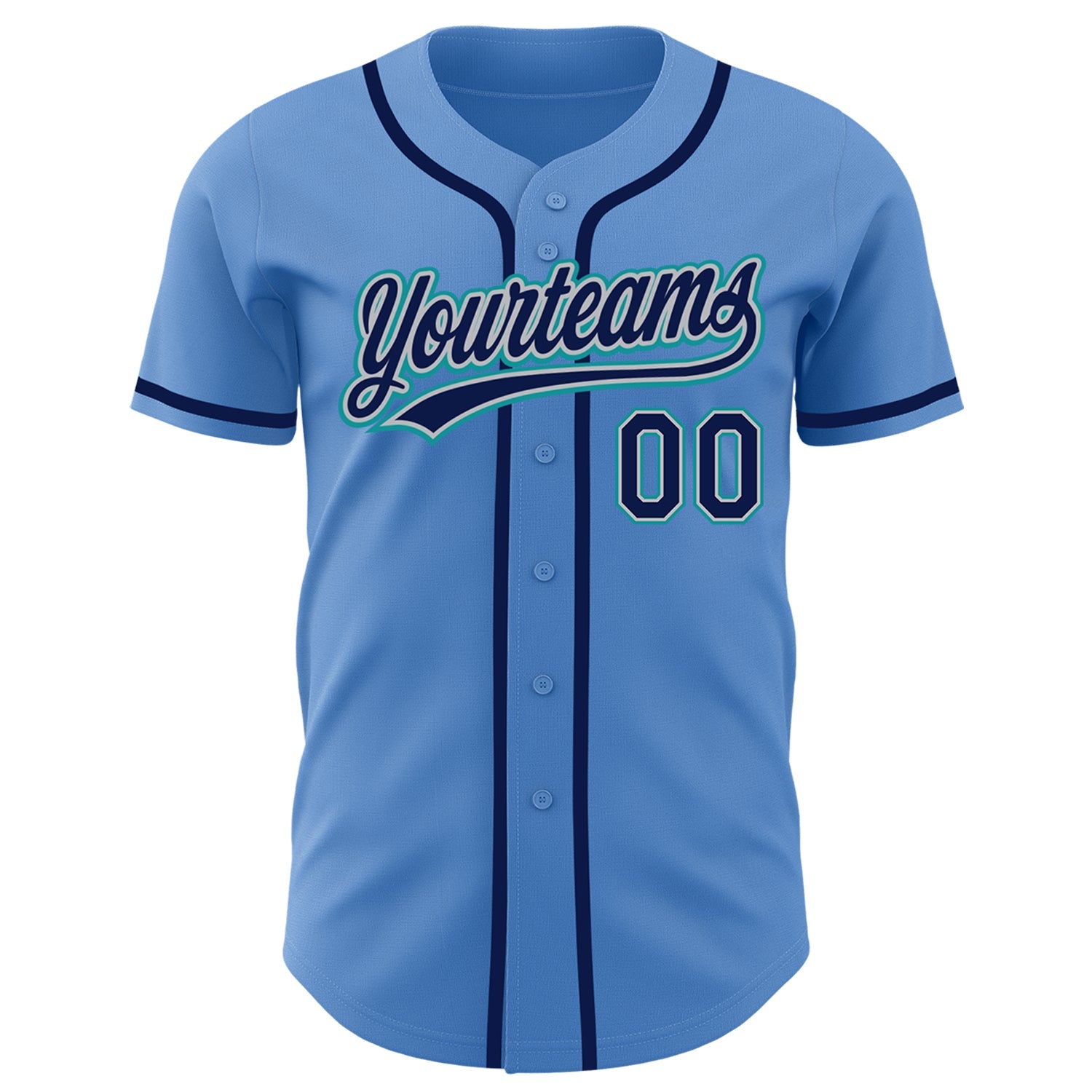 Custom Powder Blue Navy Gray-Teal Authentic Baseball Jersey view 2