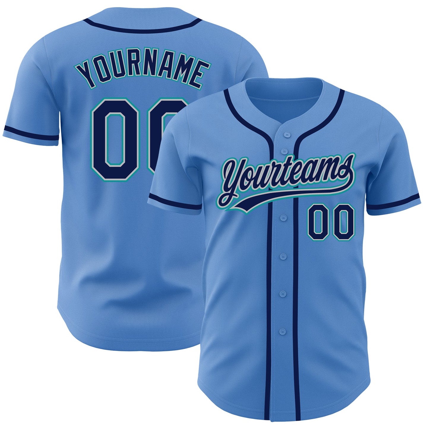 Custom Powder Blue Navy Gray-Teal Authentic Baseball Jersey - Main View