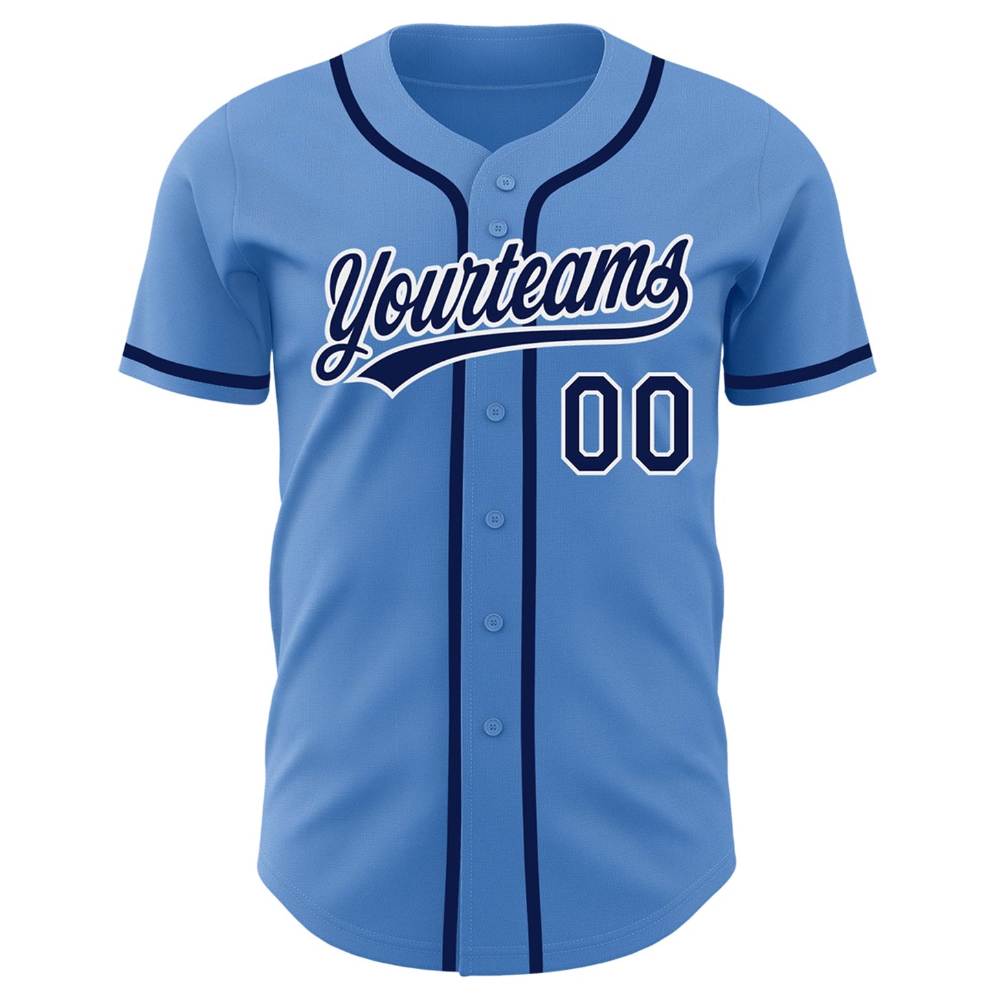 Custom Powder Blue Navy-White Authentic Baseball Jersey view 2