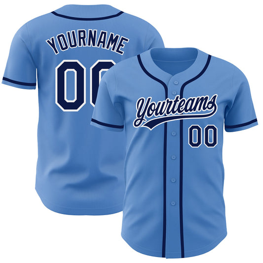 Custom Powder Blue Navy-White Authentic Baseball Jersey - Main View