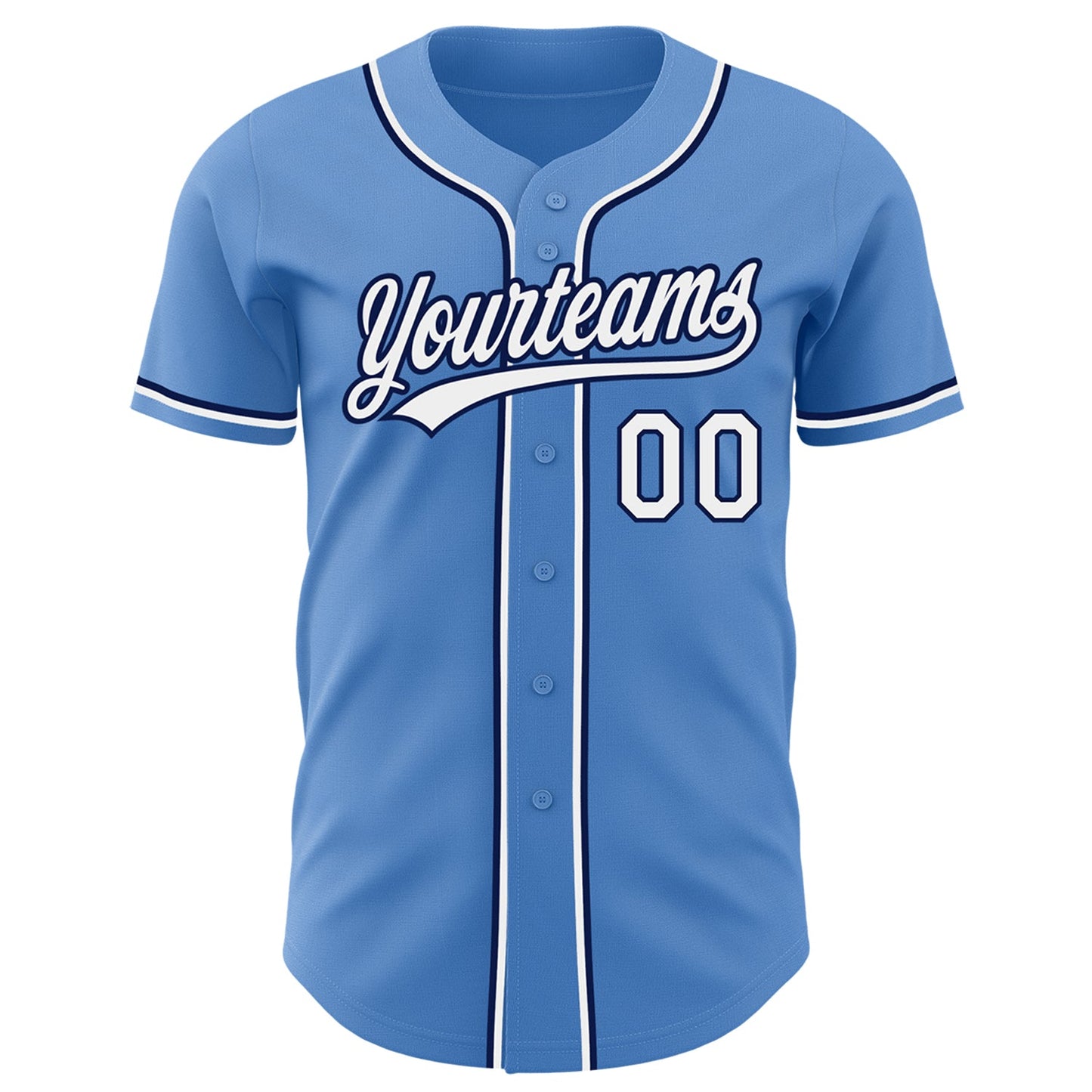 Custom Powder Blue White-Navy Authentic Baseball Jersey view 3