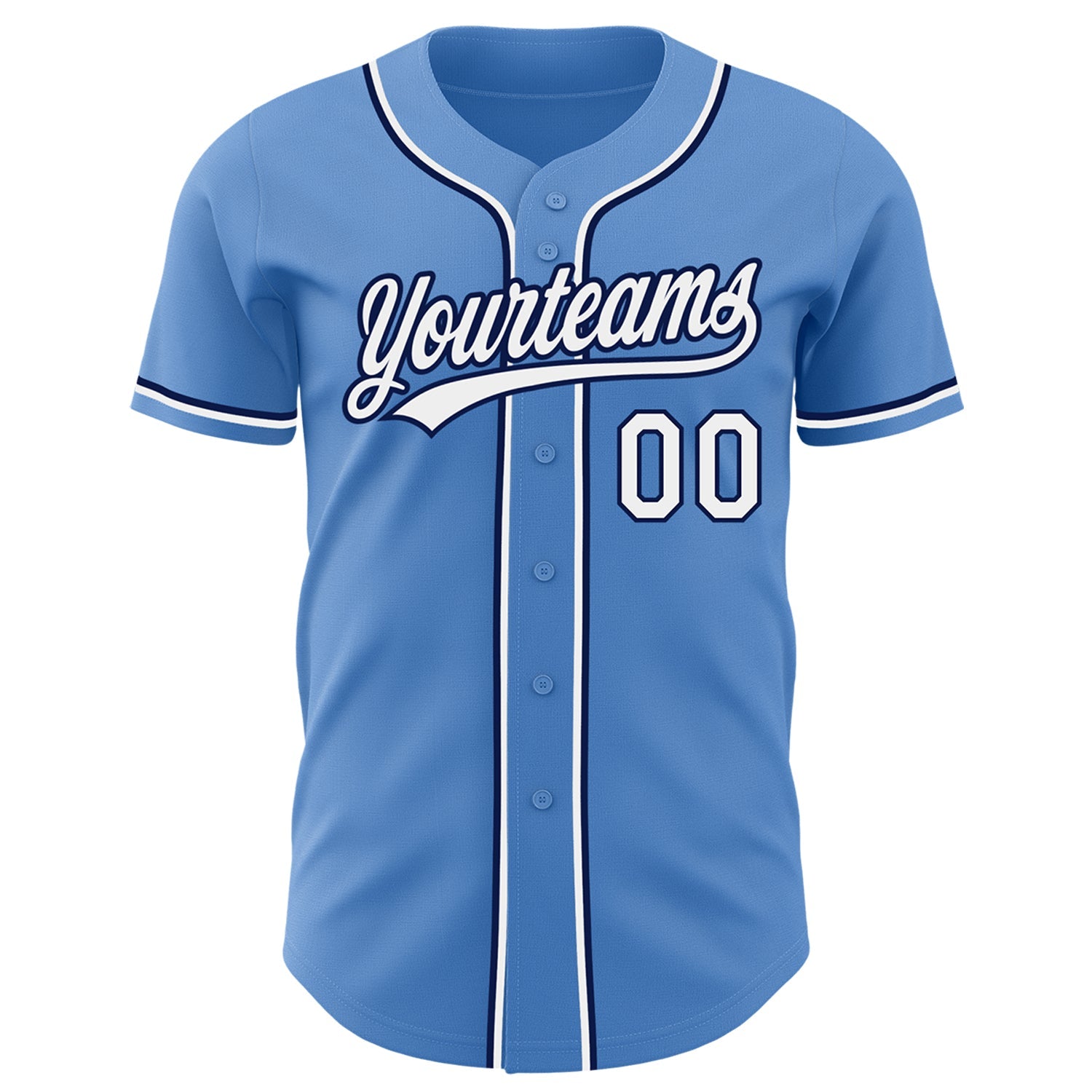 Custom Powder Blue White-Navy Authentic Baseball Jersey view 3