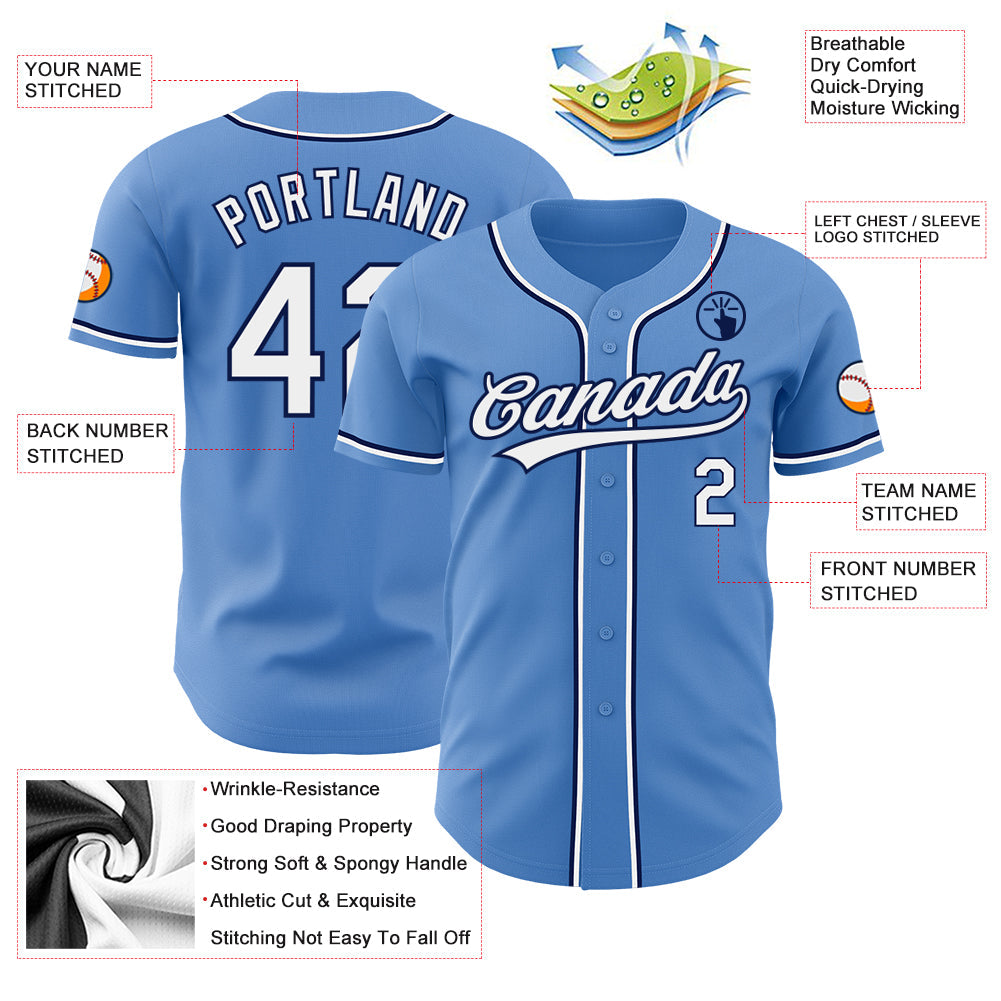 Custom Powder Blue White-Navy Authentic Baseball Jersey view 4
