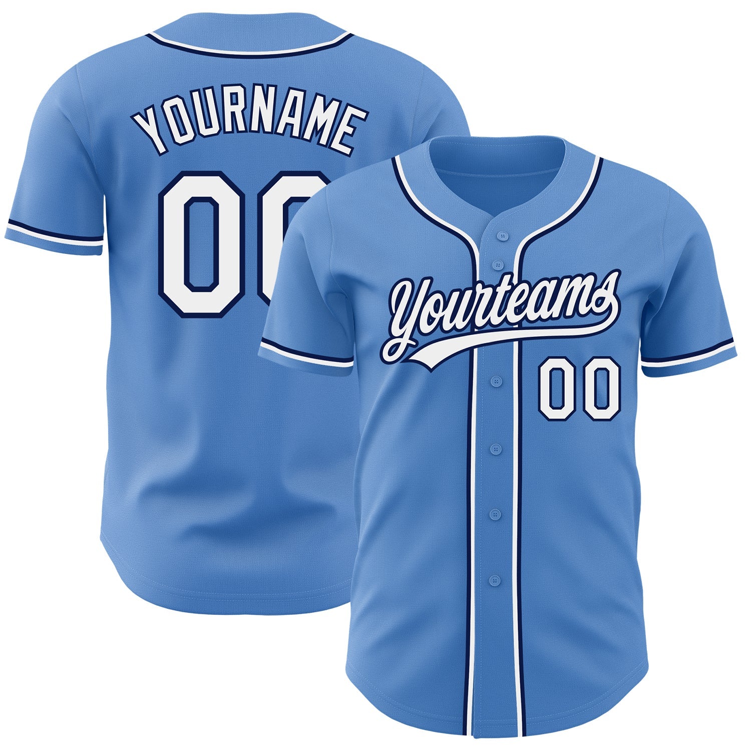 Custom Powder Blue White-Navy Authentic Baseball Jersey - Main View