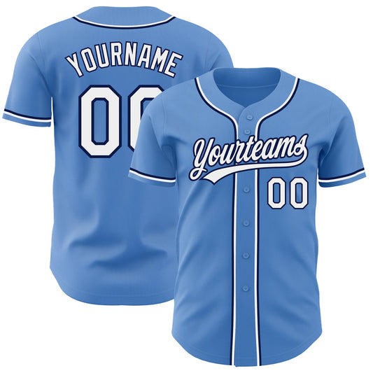 Custom Powder Blue White-Navy Authentic Baseball Jersey - Main View