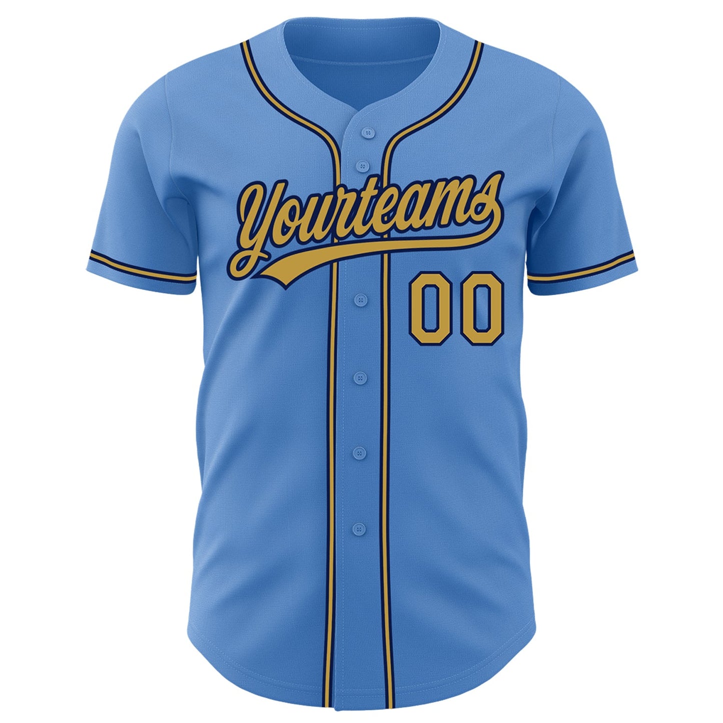 Custom Powder Blue Old Gold-Navy Authentic Baseball Jersey view 2