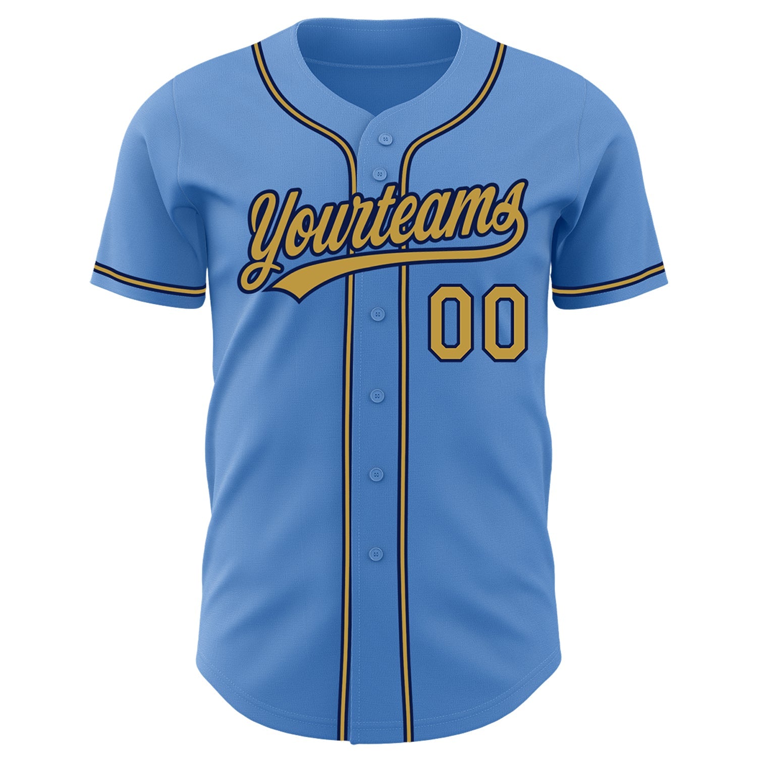 Custom Powder Blue Old Gold-Navy Authentic Baseball Jersey view 2