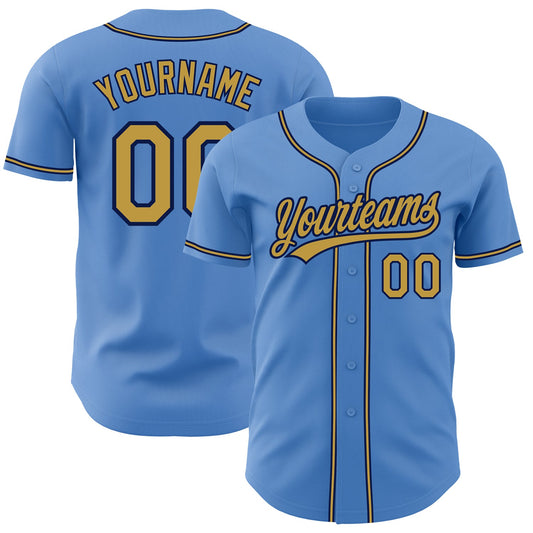 Custom Powder Blue Old Gold-Navy Authentic Baseball Jersey - Main View