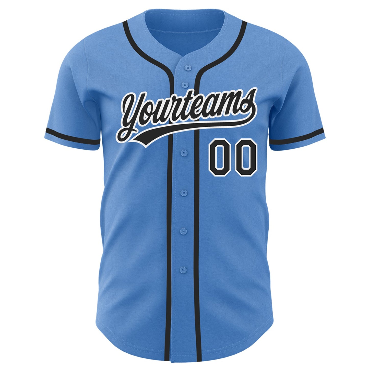Custom Powder Blue Black-White Authentic Baseball Jersey view 2