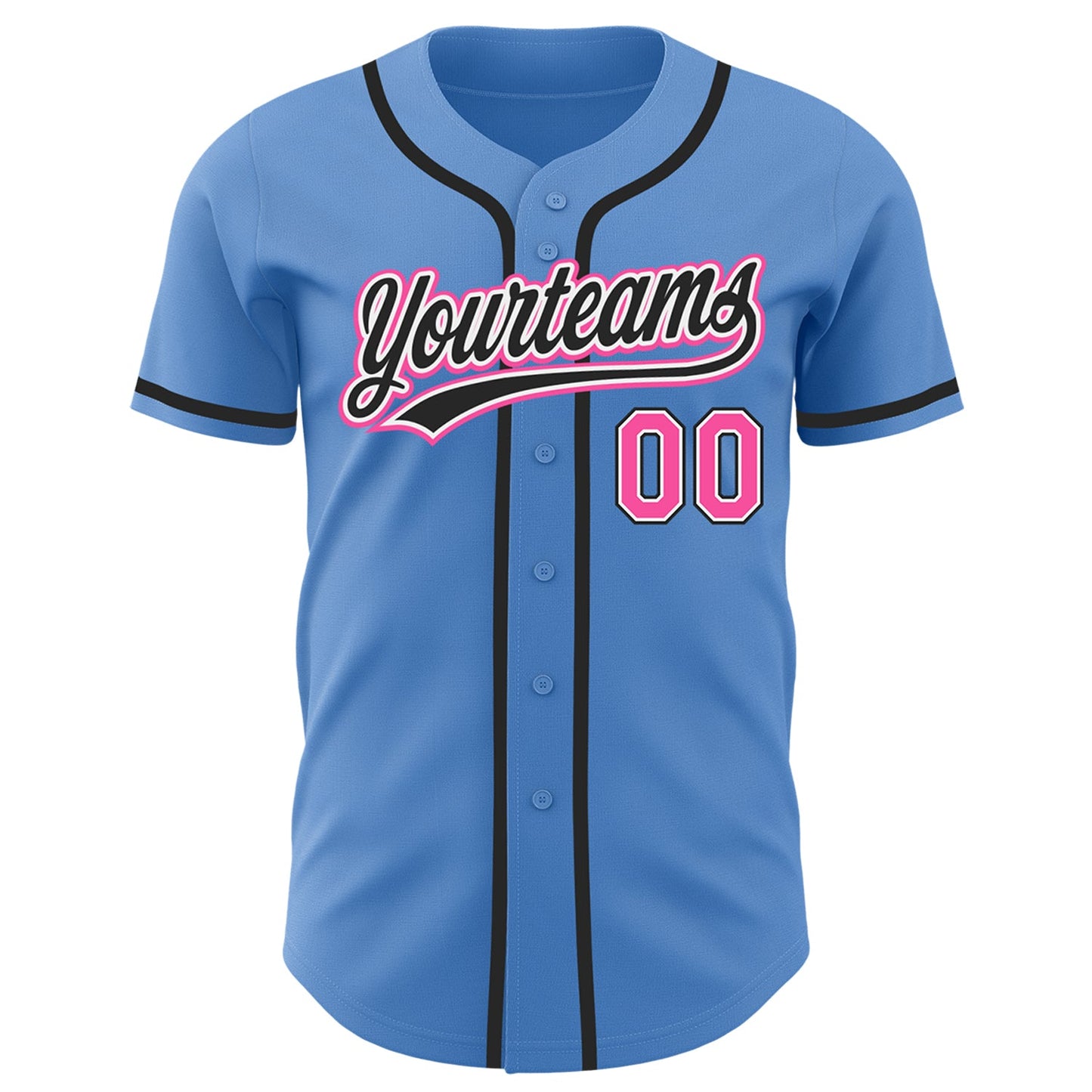Custom Powder Blue Pink-Black Authentic Baseball Jersey view 2