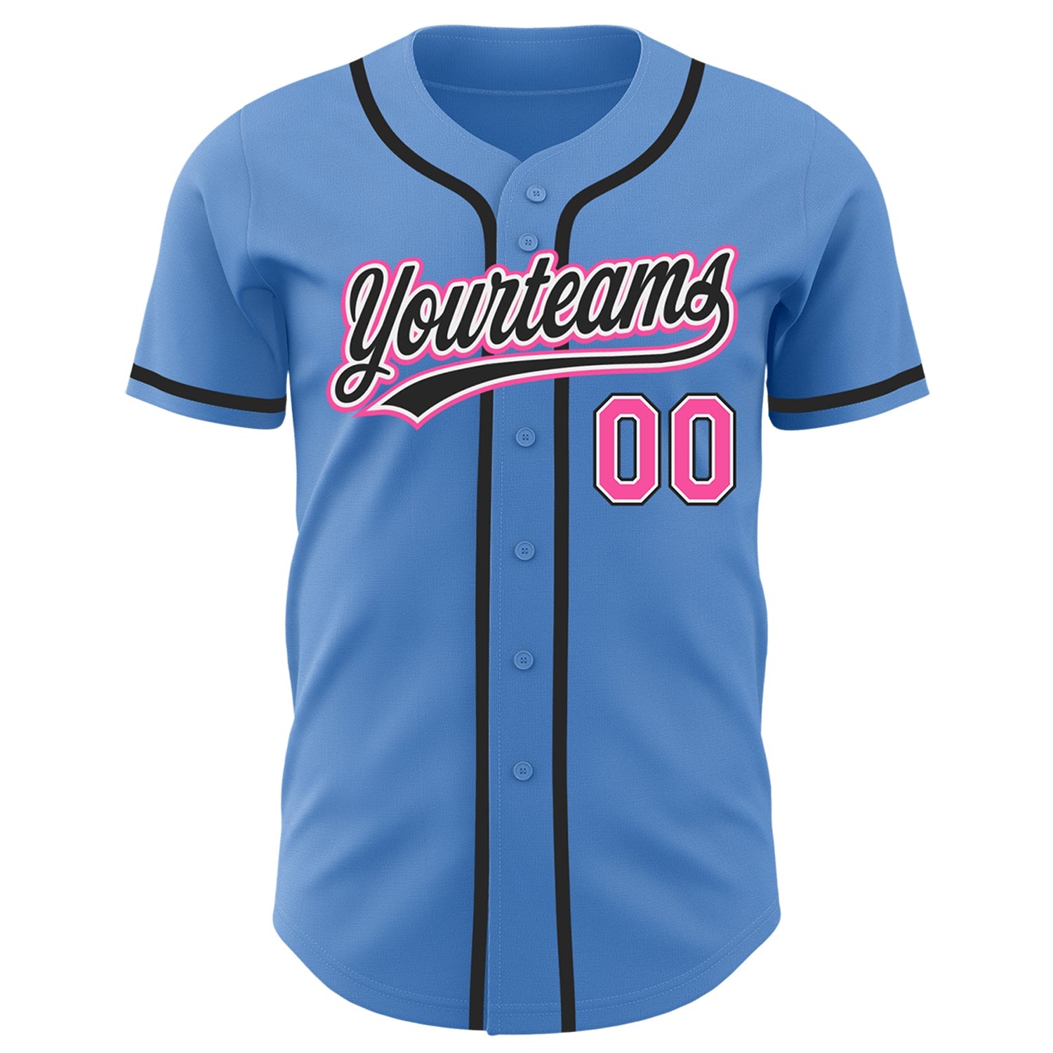 Custom Powder Blue Pink-Black Authentic Baseball Jersey view 2