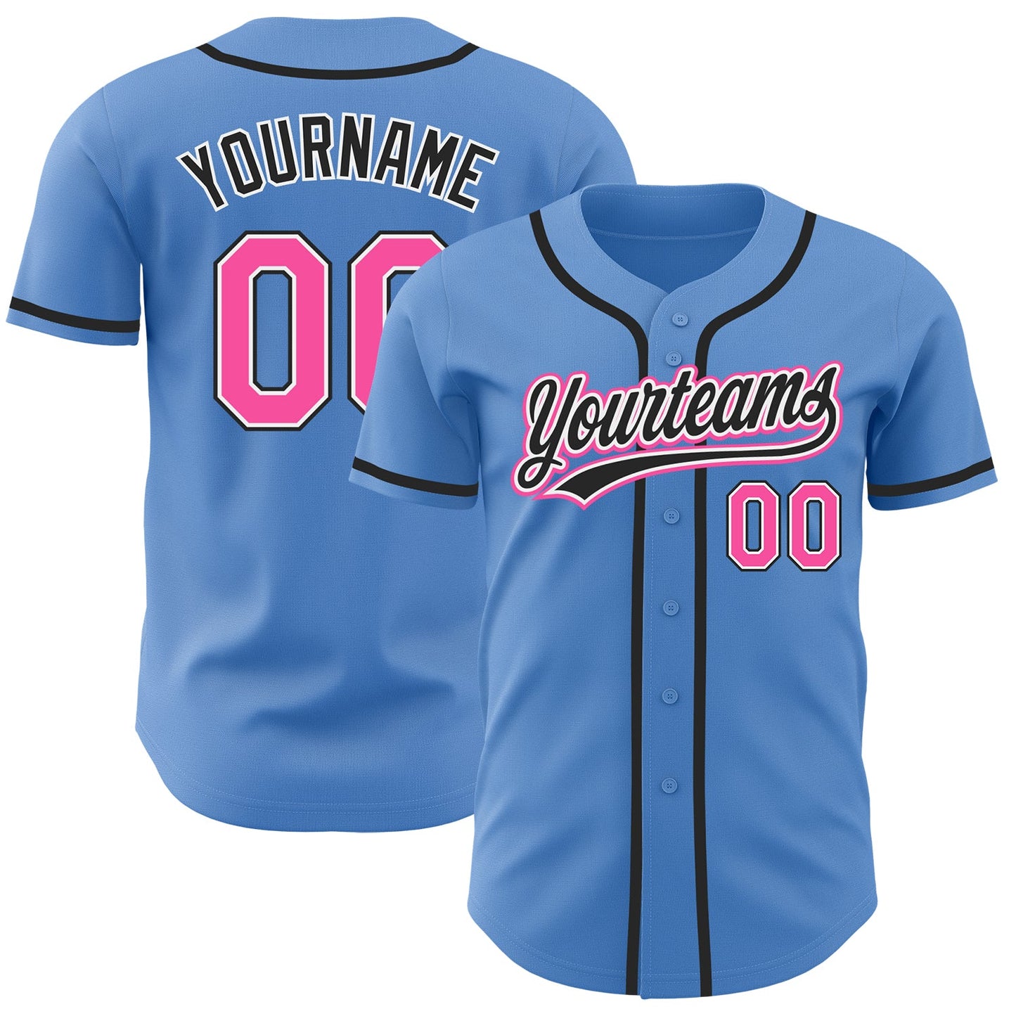 Custom Powder Blue Pink-Black Authentic Baseball Jersey - Main View