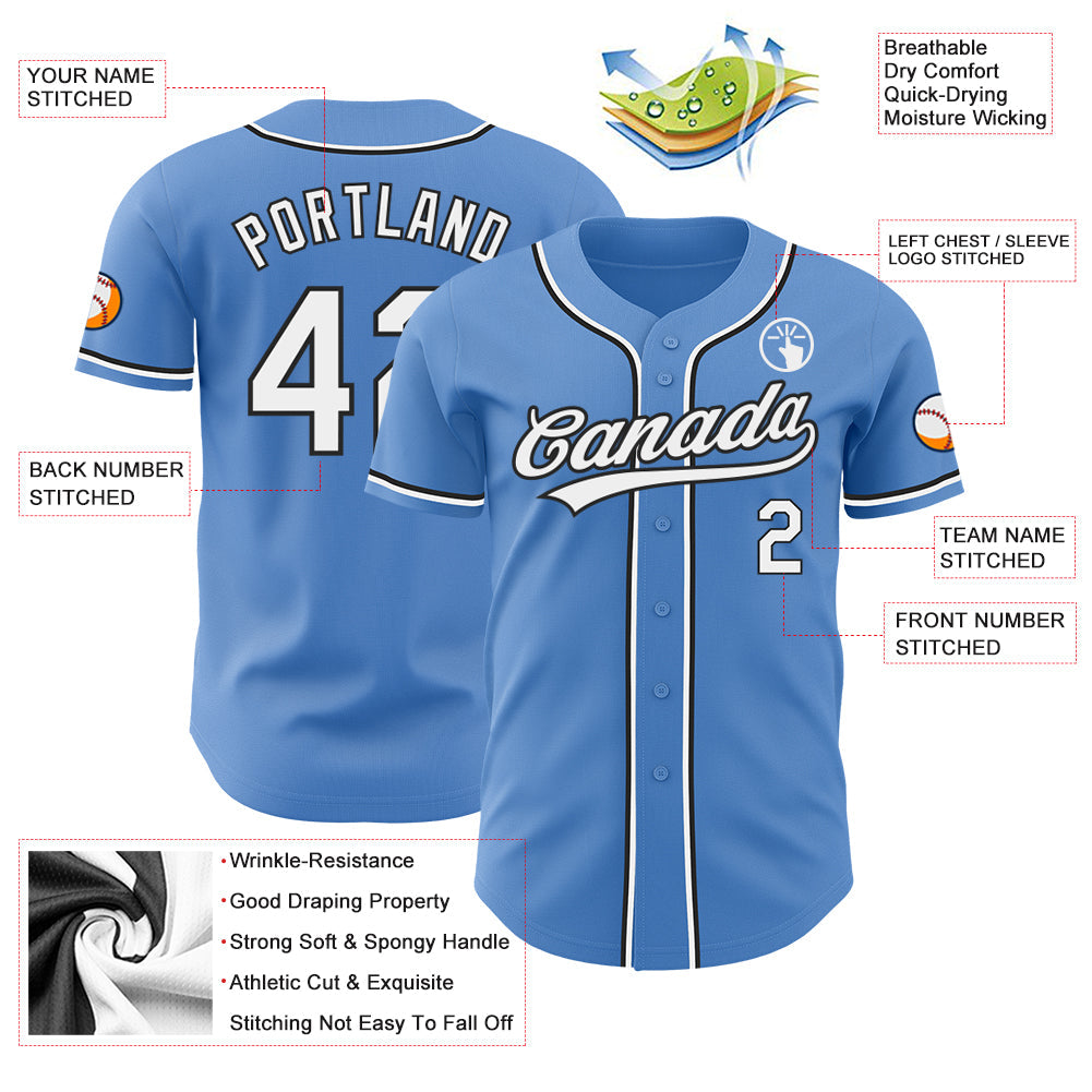 Custom Powder Blue White-Black Authentic Baseball Jersey view 3